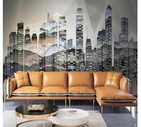 Tzxztt Minimalist Abstract Landscape Geometric Urban Architecture Modern 3D Wallpaper Premium Textured Silk Neutral Tones Material Ideal for Living Room Bedroom-350cm×256cm