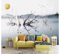 Tzxztt Minimalist Abstract Landscape Mountains and Rivers Branches Gold Leaf Modern 3D Wallpaper Premium Textured Silk Neutral Tones Material Ideal for Living Room Bedroom-350cm×256cm