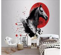 Tzxztt Minimalist Abstract Three Dimensional Art Black and White Horse Modern 3D Wallpaper Premium Textured Silk Neutral Tones Material Ideal for Living Room Bedroom-250cm×170cm