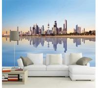 Tzxztt Minimalist Blue Sky City Architecture Lake Reflection Modern 3D Wallpaper Premium Textured Silk Neutral Tones Material Ideal for Living Room Bedroom-200cm×140cm