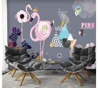 Tzxztt Minimalist Cosy Pink Flamingo Geometric Patterns Modern 3D Wallpaper Premium Textured Silk Neutral Tones Material Ideal for Living Room Bedroom-150cm×105cm
