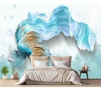 Tzxztt Minimalist Creative Three Dimensional Blue Little Fish Modern 3D Wallpaper Premium Textured Silk Neutral Tones Material Ideal for Living Room Bedroom-250cm×170cm