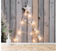 Tzxztt Minimalist Creative Woodgrain Star Shaped Lamp Modern 3D Wallpaper Premium Textured Silk Neutral Tones Material Ideal for Living Room Bedroom-300cm×210cm