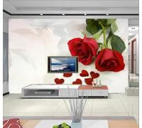 Tzxztt Minimalist Elegant Three Dimensional Romantic Red Roses Modern 3D Wallpaper Premium Textured Silk Neutral Tones Material Ideal for Living Room Bedroom-250cm×170cm