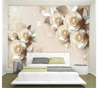 Tzxztt Minimalist Engraved Rose Romantic Relief Art Modern 3D Wallpaper Premium Textured Silk Neutral Tones Material Ideal for Living Room Bedroom-350cm×256cm