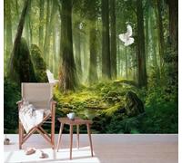 Tzxztt Minimalist Fresh Beautiful Green Forest Modern 3D Wallpaper Premium Textured Silk Neutral Tones Material Ideal for Living Room Bedroom-150cm×105cm