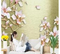 Tzxztt Minimalist Fresh Elegant Relief Magnolia Modern 3D Wallpaper Premium Textured Silk Neutral Tones Material Ideal for Living Room Bedroom-250cm×170cm