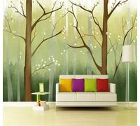 Tzxztt Minimalist Fresh Hand Drawn Abstract Green Trees Modern 3D Wallpaper Premium Textured Silk Neutral Tones Material Ideal for Living Room Bedroom-150cm×105cm