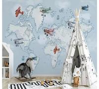 Tzxztt Minimalist Fresh Hand Drawn Cartoon Aeroplane Map Modern 3D Wallpaper Premium Textured Silk Neutral Tones Material Ideal for Living Room Bedroom-300cm×210cm