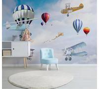 Tzxztt Minimalist Hand Drawn Cartoon Aeroplane Balloon Modern 3D Wallpaper Premium Textured Silk Neutral Tones Material Ideal for Living Room Bedroom-300cm×210cm