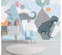 Tzxztt Minimalist Hand Drawn Cartoon Dinosaurs Planets Volcanoes Modern 3D Wallpaper Premium Textured Silk Neutral Tones Material Ideal for Living Room Bedroom-400cm×280cm