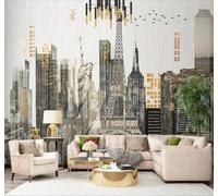 Tzxztt Minimalist Hand Drawn City Architecture Statues Eiffel Tower Modern 3D Wallpaper Premium Textured Silk Neutral Tones Material Ideal for Living Room Bedroom-150cm×105cm