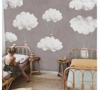 Tzxztt Minimalist Hand Drawn Creative Clouds Hot Air Balloons Modern 3D Wallpaper Premium Textured Silk Neutral Tones Material Ideal for Living Room Bedroom-200cm×140cm