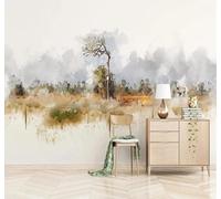 Tzxztt Minimalist Ink Trees Reindeer Landscape Modern 3D Wallpaper Premium Textured Silk Neutral Tones Material Ideal for Living Room Bedroom-200cm×140cm