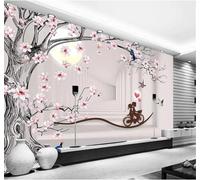 Tzxztt Minimalist Magnolia Tree Romantic Flowers and Birds Spatial Extension Modern 3D Wallpaper Premium Textured Silk Neutral Tones Material Ideal for Living Room Bedroom-200cm×140cm