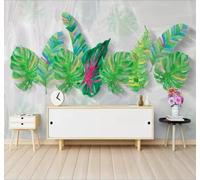 Tzxztt Minimalist Marble Pattern Hand Drawn Plants Green Leaves Modern 3D Wallpaper Premium Textured Silk Neutral Tones Material Ideal for Living Room Bedroom-200cm×140cm