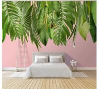 Tzxztt Minimalist Pink Fresh Plants Green Leaves Modern 3D Wallpaper Premium Textured Silk Neutral Tones Material Ideal for Living Room Bedroom-350cm×256cm