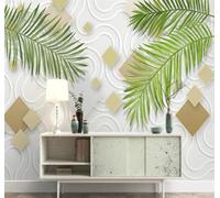 Tzxztt Minimalist Plants Green Leaves Abstract Geometric Modern 3D Wallpaper Premium Textured Silk Neutral Tones Material Ideal for Living Room Bedroom-150cm×105cm