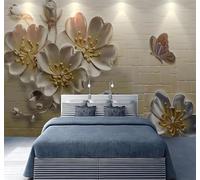 Tzxztt Minimalist Relief Artistic Resin Floral Brick Wall Modern 3D Wallpaper Premium Textured Silk Neutral Tones Material Ideal for Living Room Bedroom-400cm×280cm