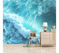 Tzxztt Minimalist Three Dimensiona Blue Sea Waves Modern 3D Wallpaper Premium Textured Silk Neutral Tones Material Ideal for Living Room Bedroom-250cm×170cm