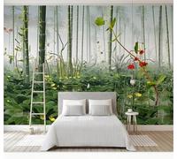 Tzxztt Minimalist Three Dimensional Fresh Pastoral Lotus Bamboo Landscape Modern 3D Wallpaper Premium Textured Silk Neutral Tones Material Ideal for Living Room Bedroom-300cm×210cm