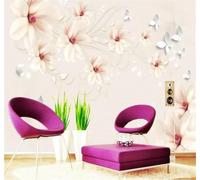 Tzxztt Minimalist Three Dimensional Relief Magnolia Butterfly Modern 3D Wallpaper Premium Textured Silk Neutral Tones Material Ideal for Living Room Bedroom-300cm×210cm