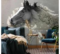 Tzxztt Minimalist Unique Artistic Relief Abstract White Horse Modern 3D Wallpaper Premium Textured Silk Neutral Tones Material Ideal for Living Room Bedroom-200cm×140cm