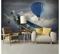 Tzxztt Minimalist Unique Three Dimensional Retro Balloons Aeroplane Modern 3D Wallpaper Premium Textured Silk Neutral Tones Material Ideal for Living Room Bedroom-250cm×170cm