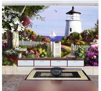 Tzxztt Ocean Small Boat Lighthouse Garden Flying Birds Modern 3D Wallpaper Premium Textured Silk Neutral Tones Material Ideal for Living Room Bedroom-300cm×210cm