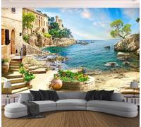 Tzxztt Ocean Vintage Architecture Plants Flowers Modern 3D Wallpaper Premium Textured Silk Neutral Tones Material Ideal for Living Room Bedroom-300cm×210cm