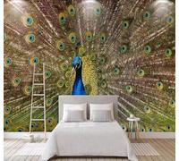 Tzxztt Peacock Spreading Its Tail Three Dimensional Unique Artistic Modern 3D Wallpaper Premium Textured Silk Neutral Tones Material Ideal for Living Room Bedroom-250cm×170cm