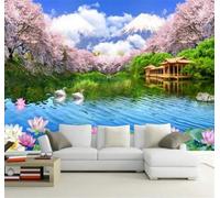 Tzxztt Pink Forest Lake Swan Lotus Modern 3D Wallpaper Premium Textured Silk Neutral Tones Material Ideal for Living Room Bedroom-250cm×170cm