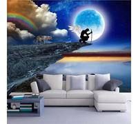 Tzxztt Rainbow Clouds Moon Wolf People Modern 3D Wallpaper Premium Textured Silk Neutral Tones Material Ideal for Living Room Bedroom-200cm×140cm