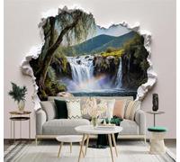 Tzxztt Rainbow Waterfall Forest River Natural Landscape Modern 3D Wallpaper Premium Textured Silk Neutral Tones Material Ideal for Living Room Bedroom-200cm×140cm