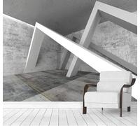 Tzxztt Refined Space Geometric Concrete Wall Art Modern 3D Wallpaper Premium Textured Silk Neutral Tones Material Ideal for Living Room Bedroom-400cm×280cm
