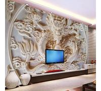 Tzxztt Relief Carving Dragon Clouds Art Modern 3D Wallpaper Premium Textured Silk Neutral Tones Material Ideal for Living Room Bedroom-200cm×140cm