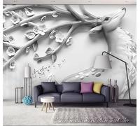 Tzxztt Relief Carving Elk Flowers Birds Individuality Modern 3D Wallpaper Premium Textured Silk Neutral Tones Material Ideal for Living Room Bedroom-300cm×210cm