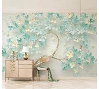 Tzxztt Relief Fresh Green Flowers Trees Modern 3D Wallpaper Premium Textured Silk Neutral Tones Material Ideal for Living Room Bedroom-250cm×170cm