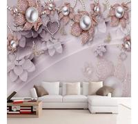 Tzxztt Relief Opulent Colourful Floral Pearls Butterflies Modern 3D Wallpaper Premium Textured Silk Neutral Tones Material Ideal for Living Room Bedroom-350cm×256cm