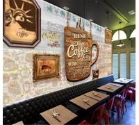 Tzxztt Retro Abstract Cup Coffee Art Modern 3D Wallpaper Premium Textured Silk Neutral Tones Material Ideal for Living Room Bedroom-300cm×210cm