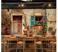 Tzxztt Retro Architecture Wooden Door Window Plant Modern 3D Wallpaper Premium Textured Silk Neutral Tones Material Ideal for Living Room Bedroom-350cm×256cm