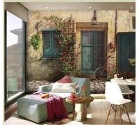 Tzxztt Retro Architecture Wooden Door Window Plants Modern 3D Wallpaper Premium Textured Silk Neutral Tones Material Ideal for Living Room Bedroom-150cm×105cm