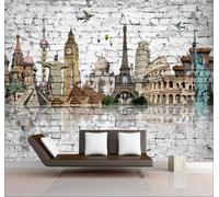 Tzxztt Retro Brick Wall Hand Painted Architecture Aeroplane Modern 3D Wallpaper Premium Textured Silk Neutral Tones Material Ideal for Living Room Bedroom-150cm×105cm
