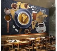 Tzxztt Retro Coffee Creative World Map Art Modern 3D Wallpaper Premium Textured Silk Neutral Tones Material Ideal for Living Room Bedroom-400cm×280cm