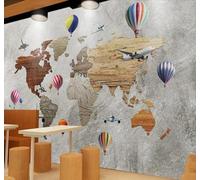 Tzxztt Retro Creative Aeroplane Balloon World Map Modern 3D Wallpaper Premium Textured Silk Neutral Tones Material Ideal for Living Room Bedroom-200cm×140cm