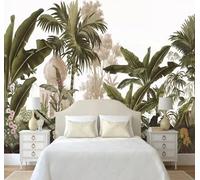 Tzxztt Retro Green Plants Flowers Architecture Modern 3D Wallpaper Premium Textured Silk Neutral Tones Material Ideal for Living Room Bedroom-400cm×280cm