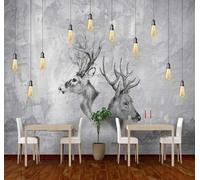 Tzxztt Retro Grey Cement Wall Landscape Elk Modern 3D Wallpaper Premium Textured Silk Neutral Tones Material Ideal for Living Room Bedroom-430cm×300cm