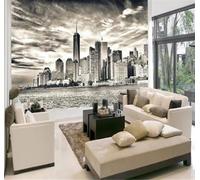 Tzxztt Retro Hand Drawn Black and White City Architecture River Modern 3D Wallpaper Premium Textured Silk Neutral Tones Material Ideal for Living Room Bedroom-430cm×300cm