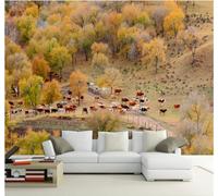Tzxztt Retro Hand Drawn Ranch Pastoral Herd of Cattle Landscape Modern 3D Wallpaper Premium Textured Silk Neutral Tones Material Ideal for Living Room Bedroom-300cm×210cm