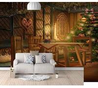Tzxztt Retro Log Cabin Trees Creative Heart Modern 3D Wallpaper Premium Textured Silk Neutral Tones Material Ideal for Living Room Bedroom-300cm×210cm